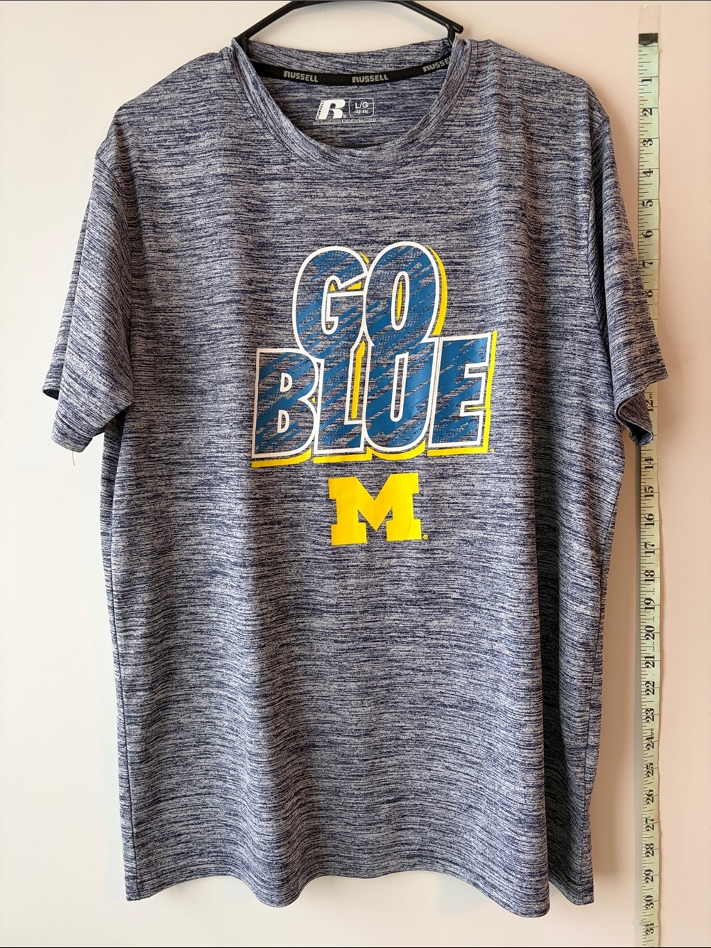 Russell Athletic Heather Navy 'GO BLUE' Graphic Tee with Yellow M